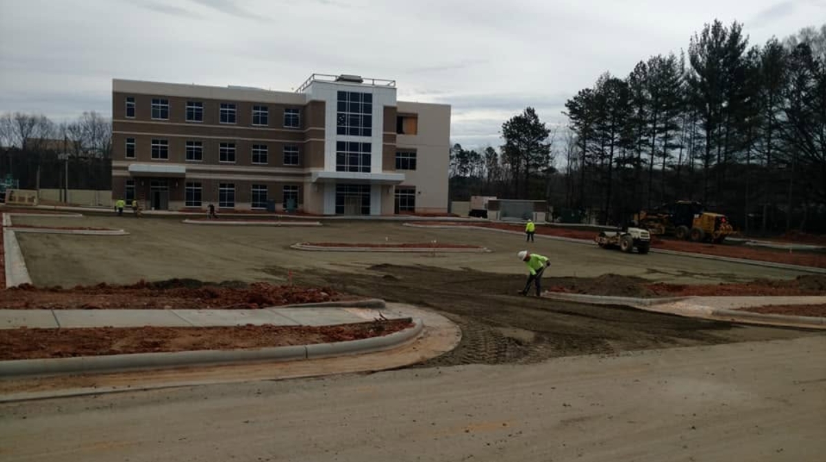 Commercial site graded with curb and gutter set