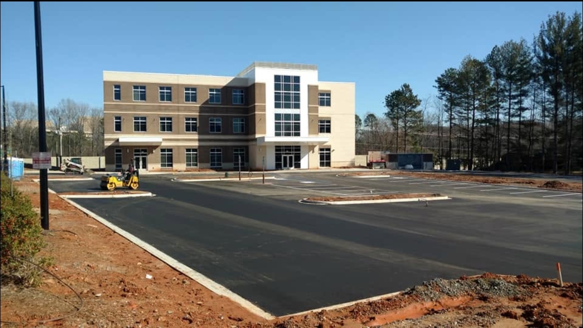 Finished asphalt parking lot ready for striping
